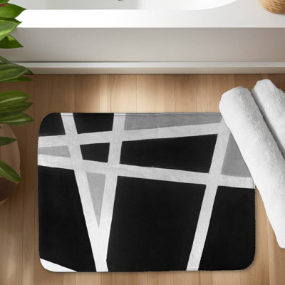 Black and white abstract lines Bath Mat with Non-Slip Backing - Quick Dry Memory Foam Bathroom Rug - Absorbent - Modern Plush Spa-Style - Machine Washable