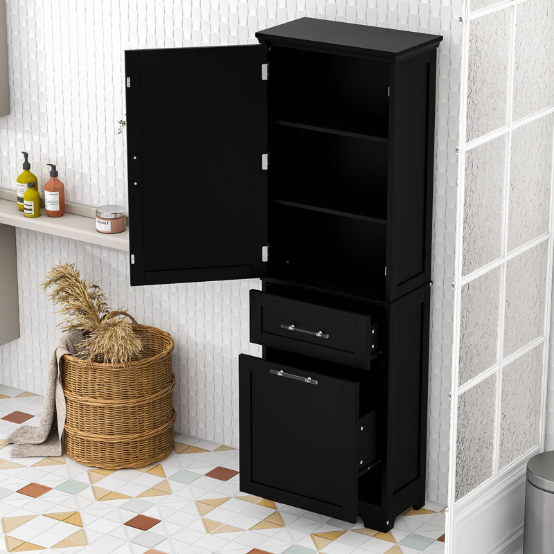 Armoire de rangement en bois avec 2 tiroirs et tablettes, Noir