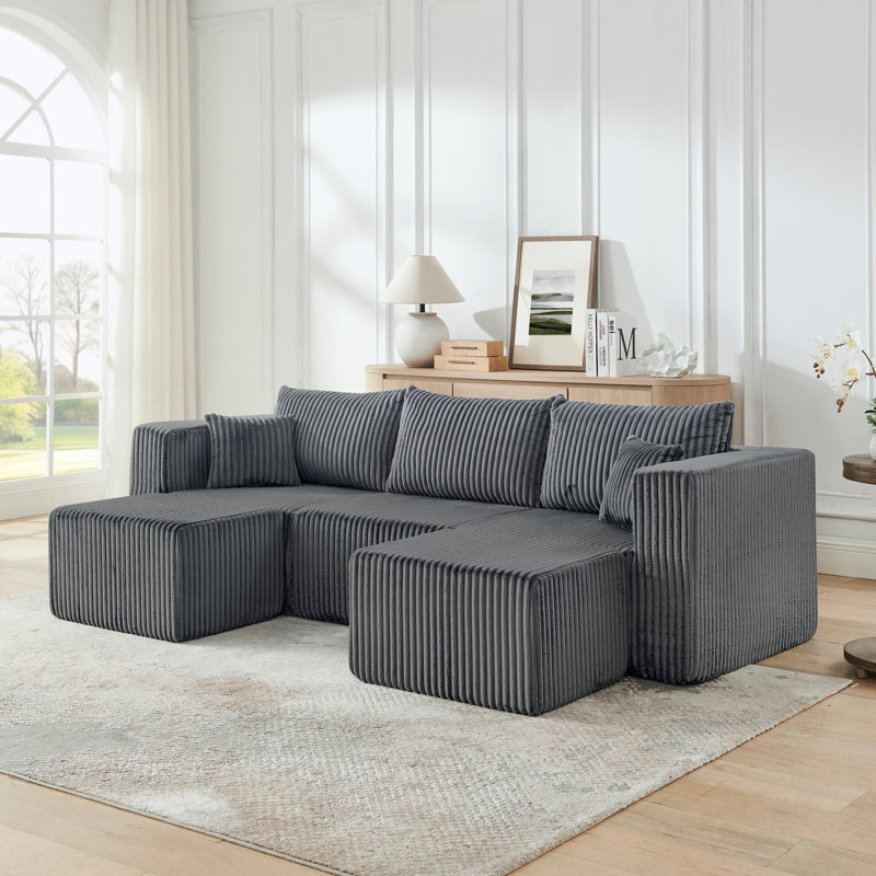 Canapé modulaire compact en velours côtelé compact avec un style minimaliste moderne, Gris