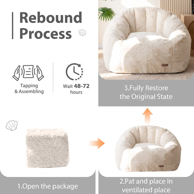Bean Bag Chair, Beige Faux Fur