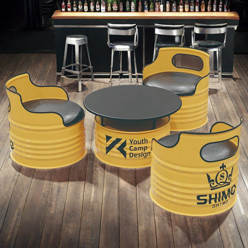 Table et chaises de style industriel, Jaune, Jaune / Noir