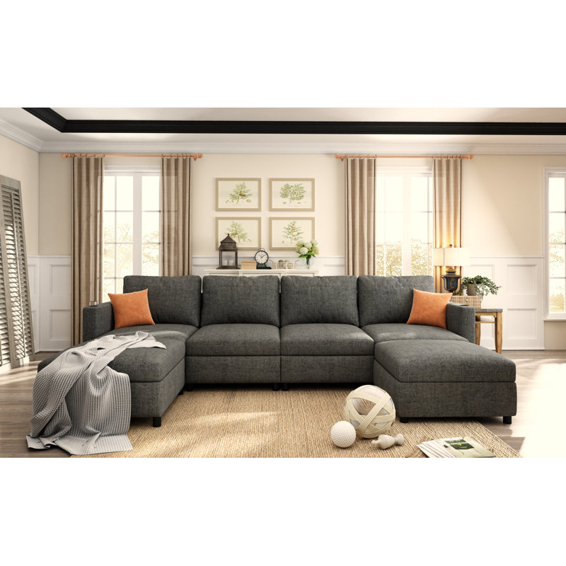 Tafariah 123.6'' U-shaped Sectional Upholstered Sofa, Gray Chenille