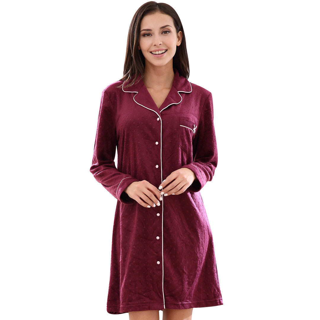 Eider & Ivory™ Women's Comfy Medium Style Fleece Button Collared Top Dress Gown (Onepiece) Pajama Sleepwear-Loungewear Top Sleepwear For Ladies RHW2761 Eider & Ivory™ 