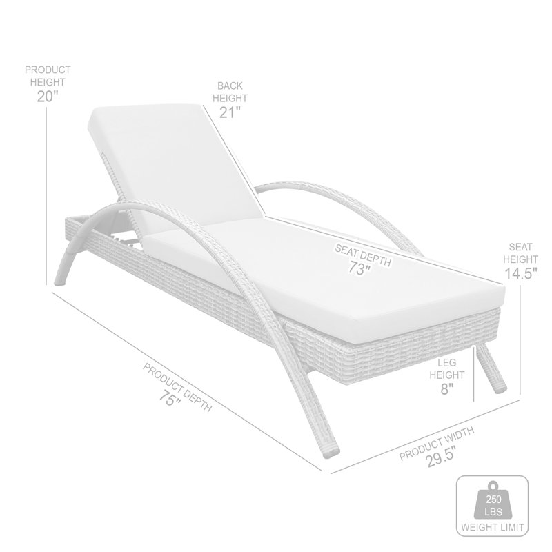 Badami Modern Adjustable Outdoor Patio Chaise Lounge Chair in Wicker and Cushions, White