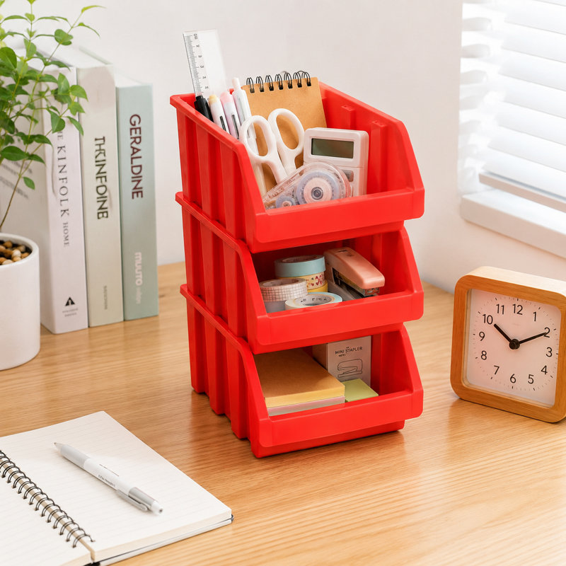 2 Red & 2 Green Stackable Easy-Access Storage Organizer Basket, 2 Green & 2 Red