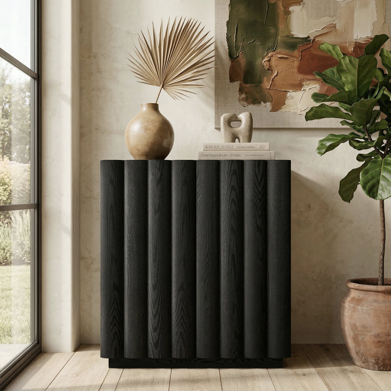 Molly 28" Wide Rectangular Fluted Accent Cabinet in Black Grain, Black Grain