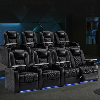 Upholstered Power Reclining Home Theater Seating with Cup Holder