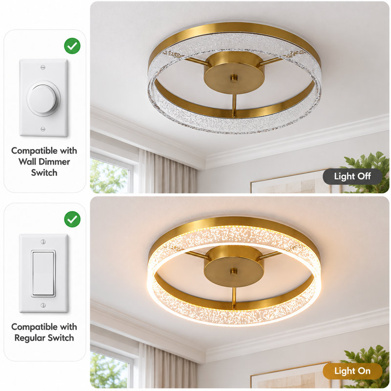 Plafonnier DEL intégré à intensité variable Itohan 19,69 po (50 cm), Doré, H 2,75 po x l 19,69 po x P 19,69 po