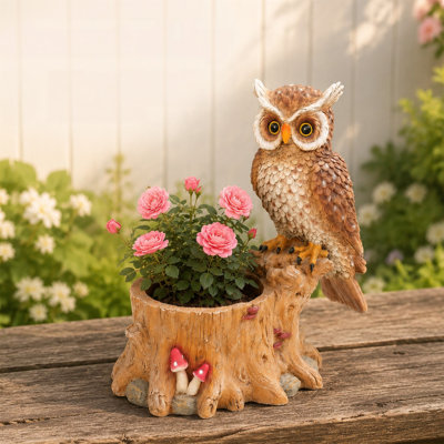 Jardinière fantaisie hibou sur une branche, polyrésine durable, résistant aux intempéries, décoration intérieure / extérieure