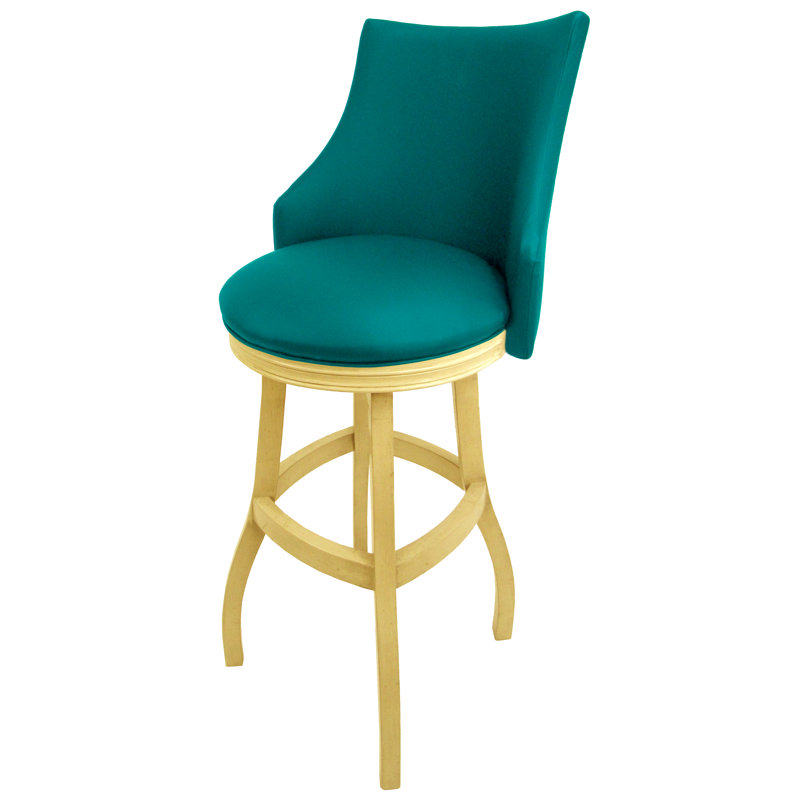Tabouret pivotant en bois Ridfortore, Beige, Bleu sarcelle, Tabouret de bar (hauteur du siège 34 po)