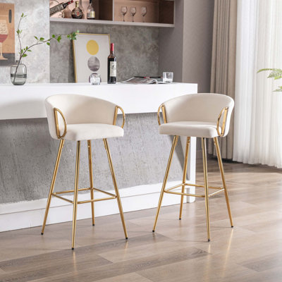 Bar Stools,with Chrome Footrest and Base Velvet + Golden Leg Simple Bar Stool by Mercer41