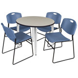 Kahlo Round Breakroom Table Top, Chrome Base & 4 Zeng Stack Chairs
