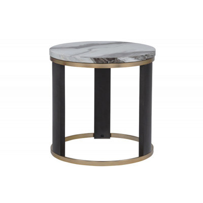 24" Round Icelandic Ivory Faux Marble End Table, Living Room Sofa Side Table
