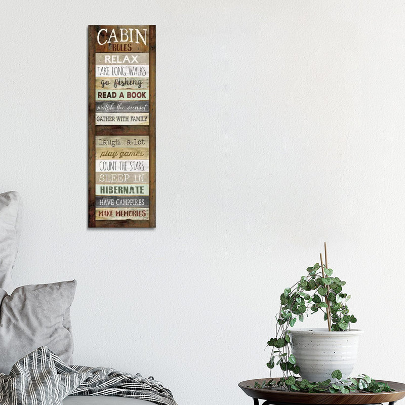 Cabin Rules by Marla Rae - Panoramic Print on Canvas, 30.48 cm H x 91.44 cm W x 1.91 cm D, Wrapped Canvas