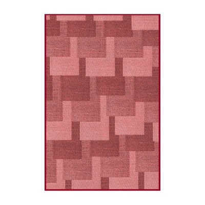 Tapis rouge en laine à motif géométrique Gino
