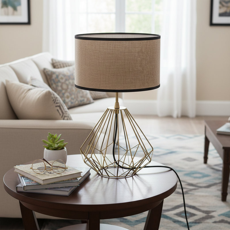 Lampe de table Valerius, Or brossé, Beige clair