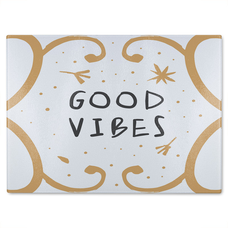 Good Vibes Glass Chopping Board, 28cm L x 20cm W