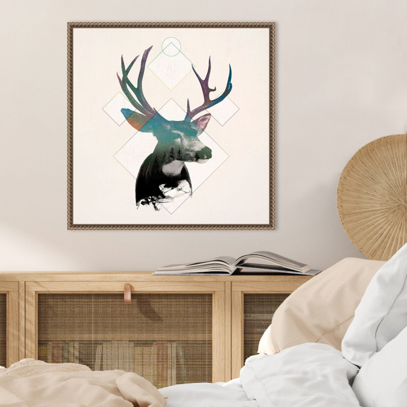 «Stag Double Exposure Wildlife Art I» par Circle Art Group, reproduction d'art sur toile encadrée, H 22 po x l 22 po