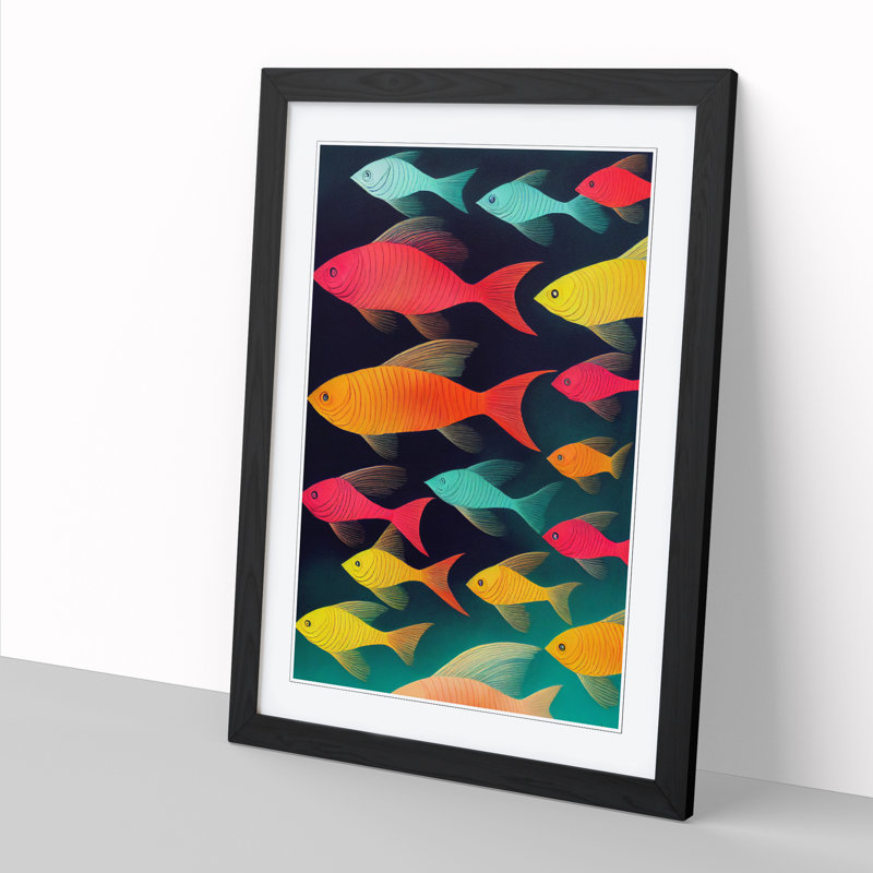 Casillas Fish Block Colour - Picture Frame Print, 64cm H x 46cm W x 2cm D, Black