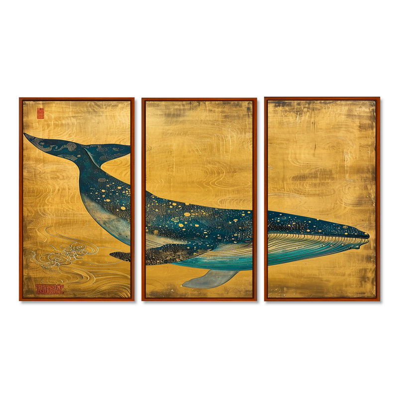 Amyerra - Whale Animal Wall Art Set, Brown Floater Framed, 40" H x 60" W x 1" D