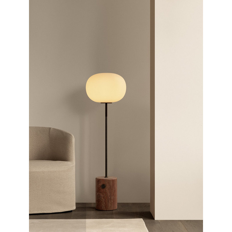 JWDA Floor Lamp, Bronzed Brass/Red Travertine Stone