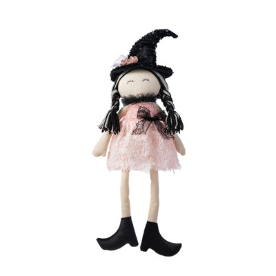29"H Halloween Pink Fabric Dressed Witch Sitter