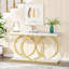 Console moderne de 140 cm (55,11 po) en faux marbre blanc et doré, idéale pour une entrée, un salon ou comme table d'appoint.