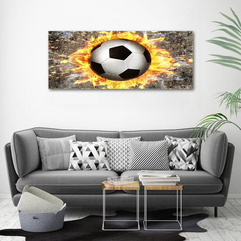 Burning Soccer Ball - No Frame Print on Canvas