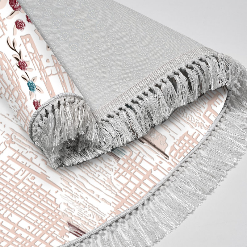 Tapis ovale en polyamide tissé à la machine en rose / blanc, Ovale 3 pi 3 po x 5 pi 3 po