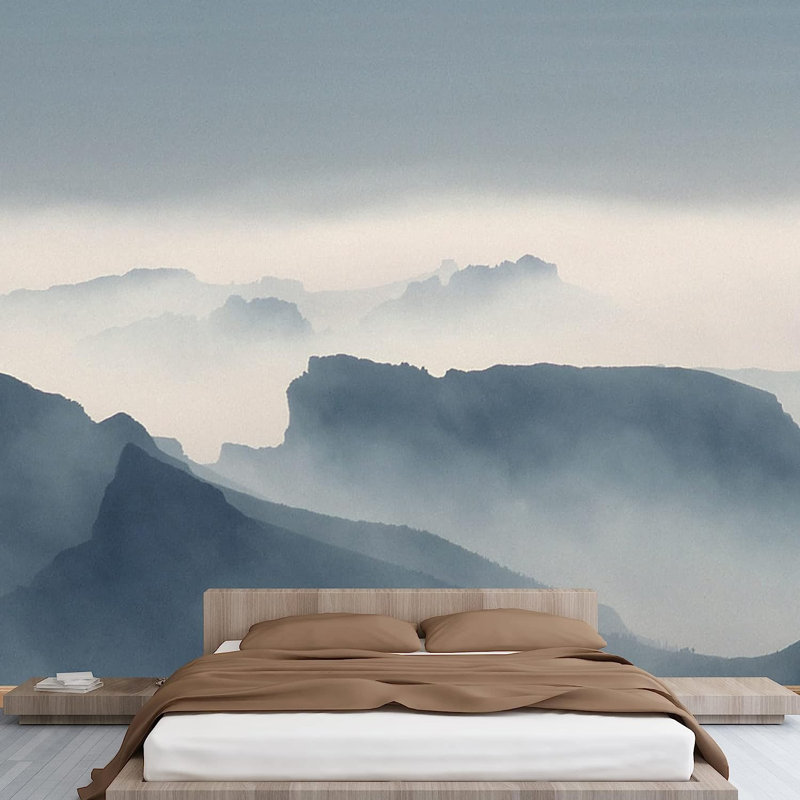 Panneau mural Dawn Sunrise Misty Mountain Range Valley L 144 pi x l 100 po, L 144 po x l 100 po