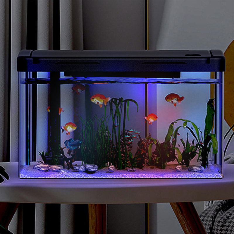 12L Fish Tank With Filter And Light, Rectangular Aquarium With Filter And Oxygen Supply, LED Light, Mini Fish Tank Tabletop Decoration For Home Office Living Room