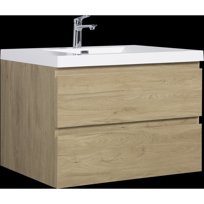 Meuble-lavabo de salle de bain avec lavabo en résine, armoire de rangement murale moderne avec tiroirs à fermeture en douceur