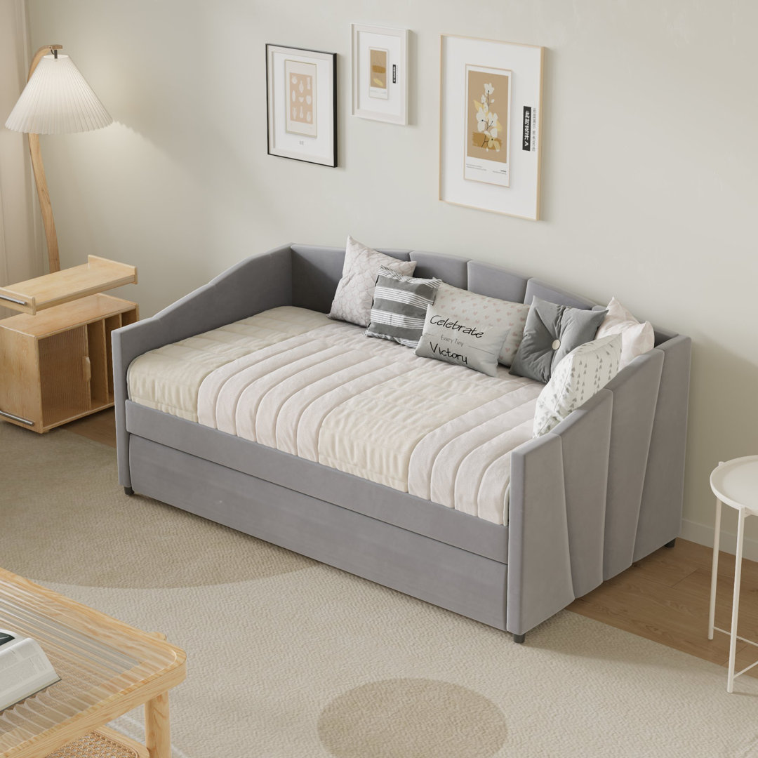 Velvet Elegance Twin Solid Wood Daybed with Space-Saving Trundle Bed, Sofa/ Guest Bed OSEAYA 