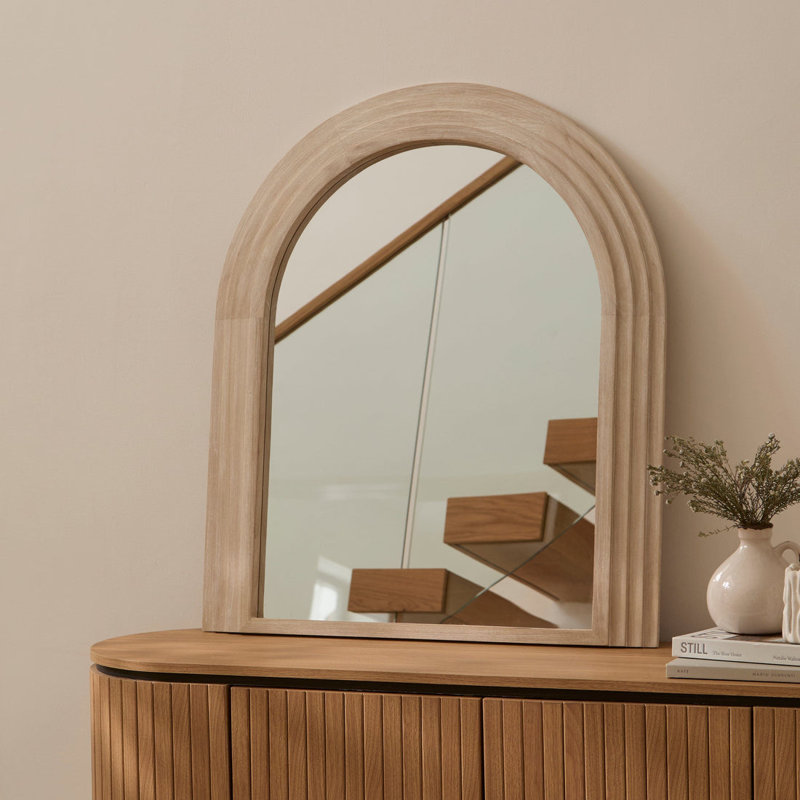 70cm Wooden Mirror, Whitewash, Arch