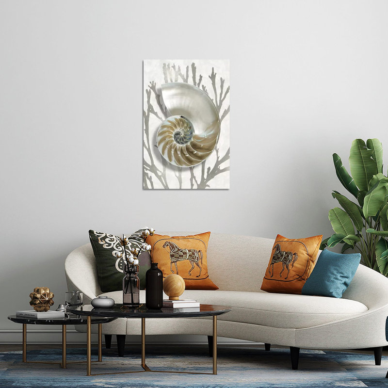 Coquillage, corail argenté II, impression sur verre acrylique, H 32 po x l 24 po x P 0,25 po