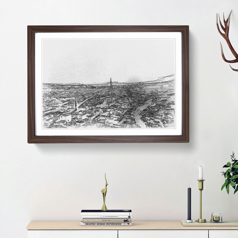 Paris Skyline in Abstract - Framed Print, 27cm H x 36cm W x 2cm D, Walnut Framed