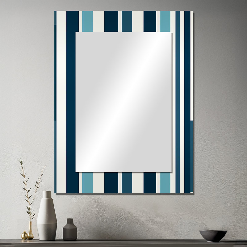 Adayshia, motif nautique à rayures bleues - miroir décoratif rayé, rayé, miroir mural abstrait, impression d'art en métal