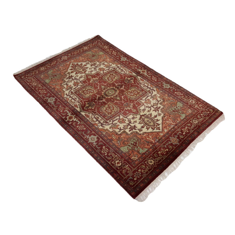 Tapis oriental beige / brun en laine / coton fait à la main 4 pi x 6 pi Oriental