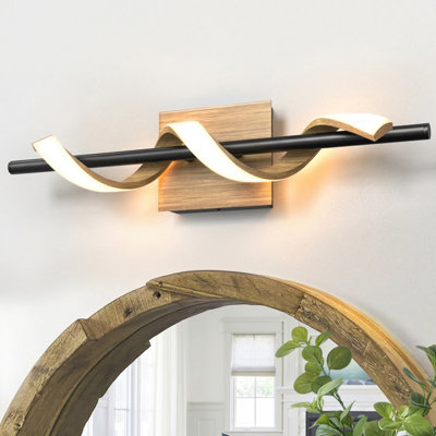 24''W Dimmable LED 3CCT(Warm Yellow/Natural White/Cold White) Adjustable Water-transferred Wood Grain Iron and Aluminum Vanity Lighting