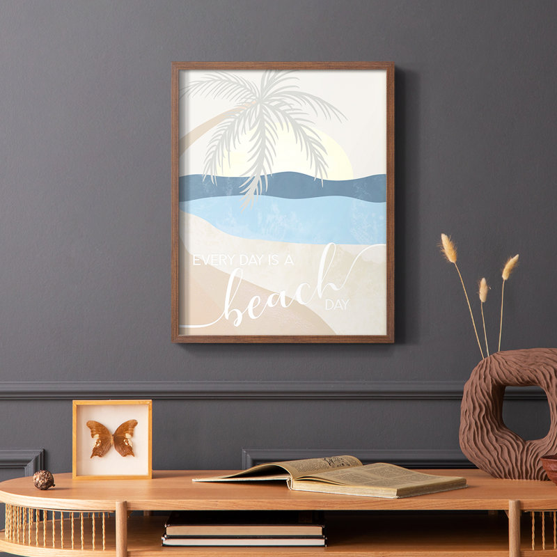 Beach Day Framed Print - Solid Wood, Brown, 14" H x 11" W