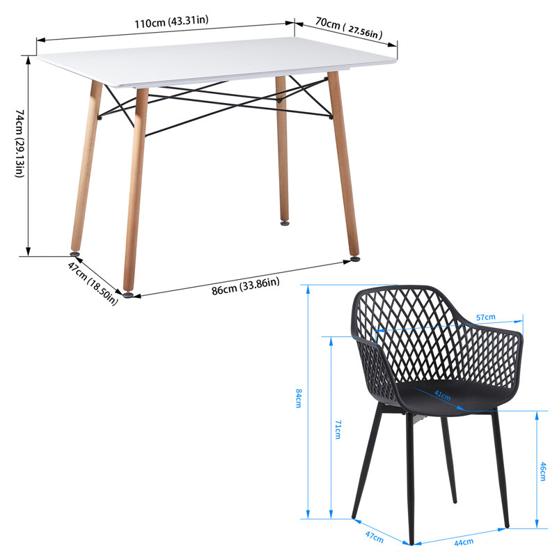 Ensemble de table de salle à manger 7 pièces, pour 6 personnes (blanc et noir)