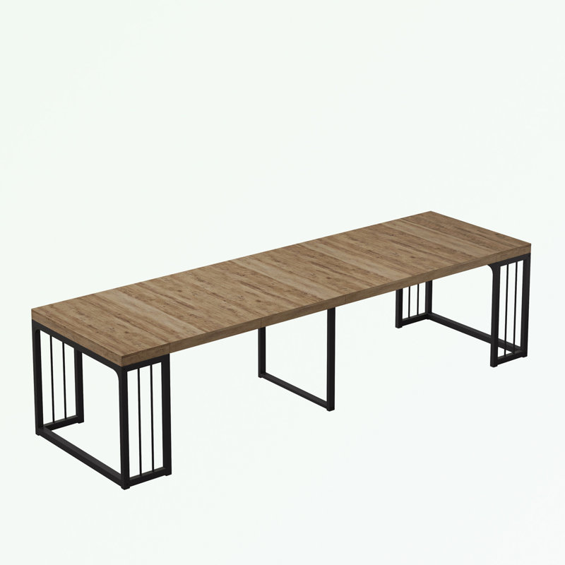 Table de salle à manger extensible avec pieds en métal robustes, Brun
