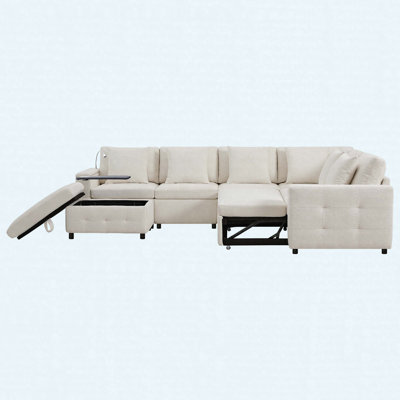 Canapé-lit modulaire coulissant 117 * 90 po avec panneau de table rabattable, lampe de lecture, ports de charge et repose-pieds avec rangement
