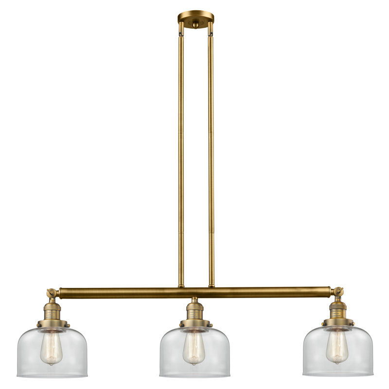Jebediah 3-Light Metal Kitchen Island Pendant with Glass Shades, Clear, Polished Chrome, 6 Watt Vinage LED Bulb