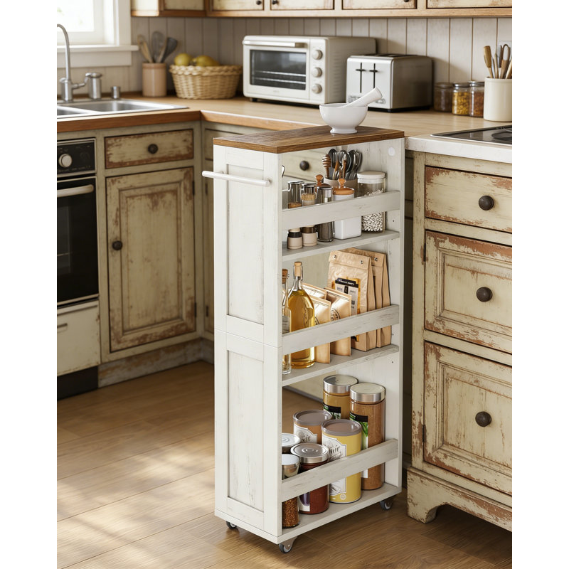 4-Tier Slide-Out Storage Cart, Slim Bathroom Cart For Small Spaces, 17" H x 7.9" W x 7.9" D, Walnut/White