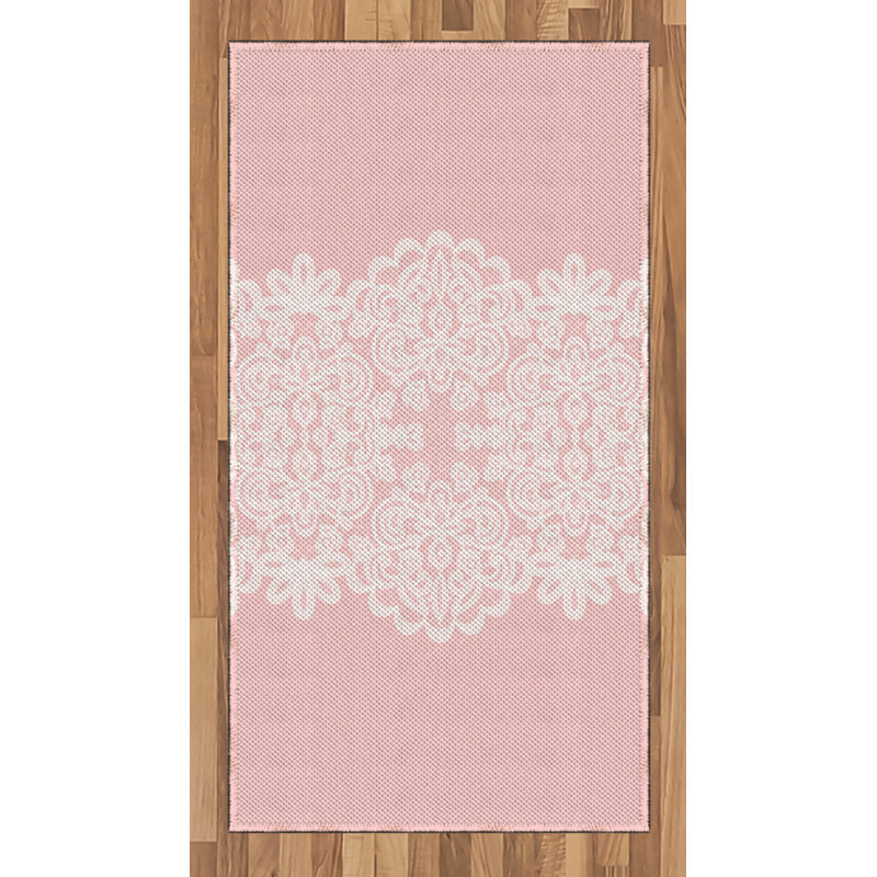 Pink and White High Density Long Fiber Poly Threads Decorative Area Rug Carpet, Rectangle 2'7" x 5'