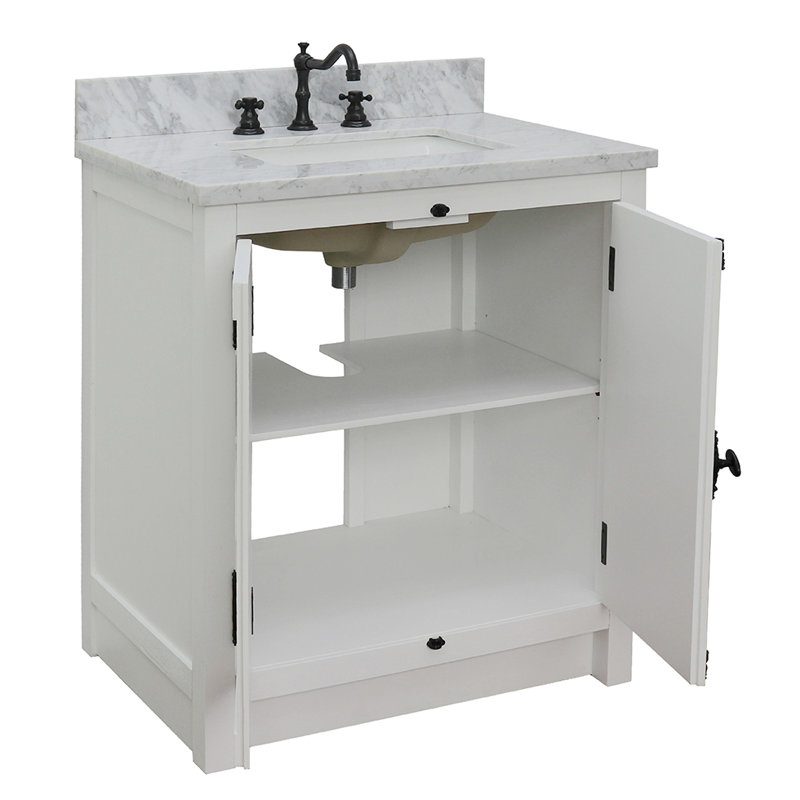 Ensemble de meuble-lavabo simple 31 po Ziemba, Glacier cendré, Marbre de Carrare blanc