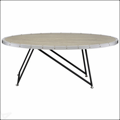 Table basse ovale en chêne gris patiné et noir, alliant charme industriel et élégance moderne pour tout espace de vie.