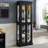 Lighted Glass Curio Display Cabinet with Wood Frame - Elegant Glass Storage for Wine, Toys & Collectibles - Perfect for Living Room, Kitchen & Pantry-1125627221