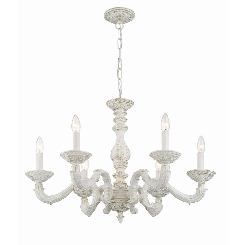 Lustre classique à 6 lumières de style bougie Abagail, Blanc antique